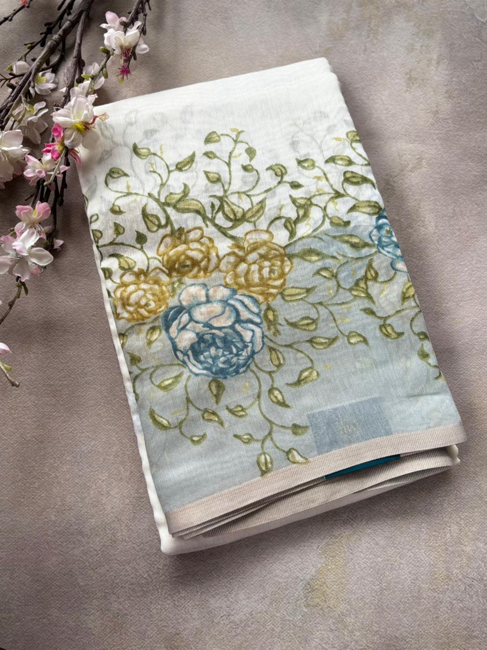 0A -White digital print tussar saree