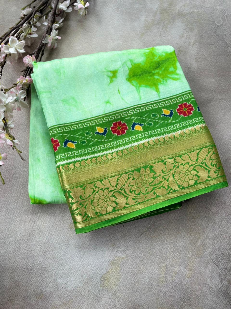 0A- Green shibhori crepe saree