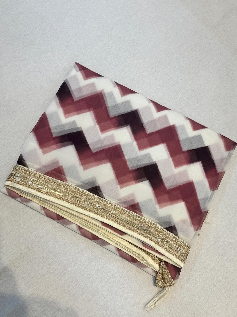 White zig zag georgette party wear saree (VS)