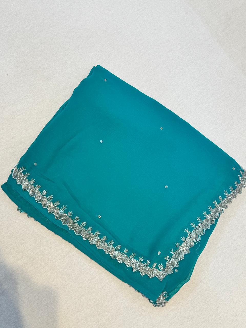 Rama green scallop border georgette party wear saree (VS)