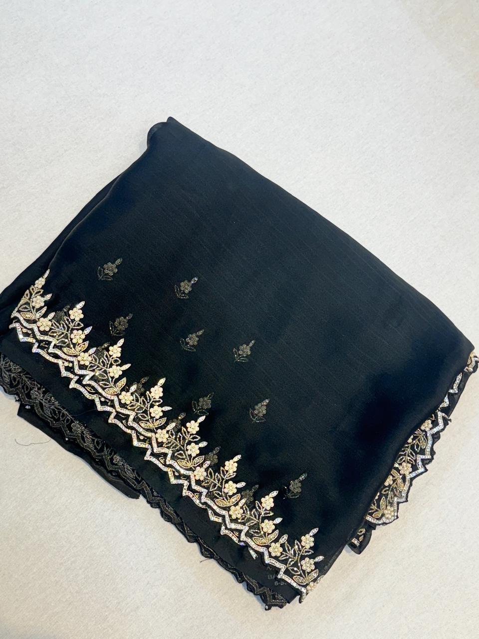 Black scallop border georgette party wear saree (VS)