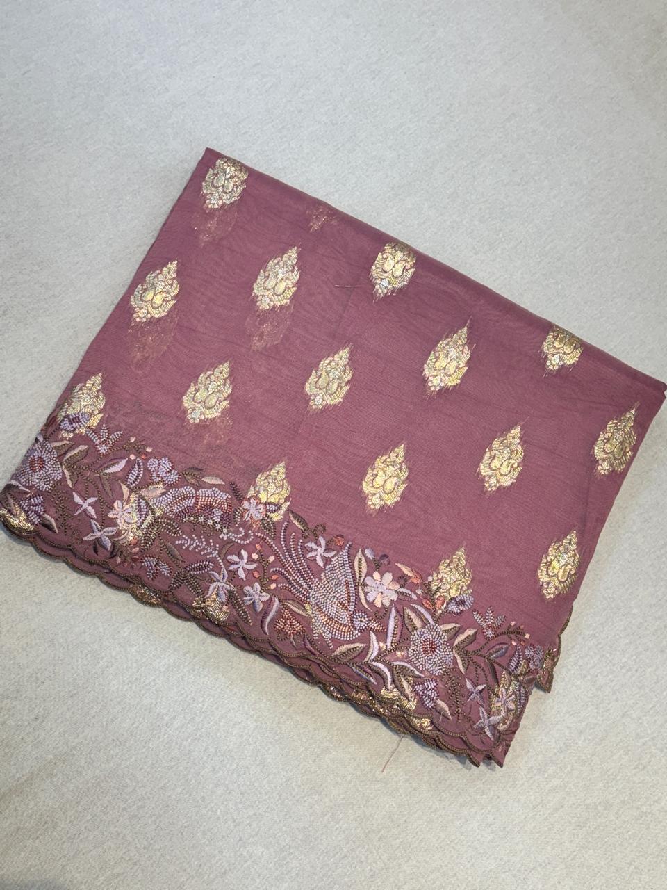 Onion pink georgette party wear saree (VS)