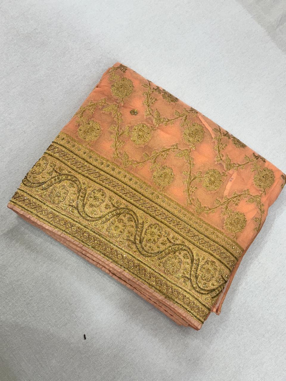 Peach stripes georgette party wear saree (VS)