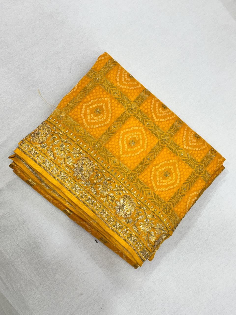 Yellow checks georgette party wear saree (VS)