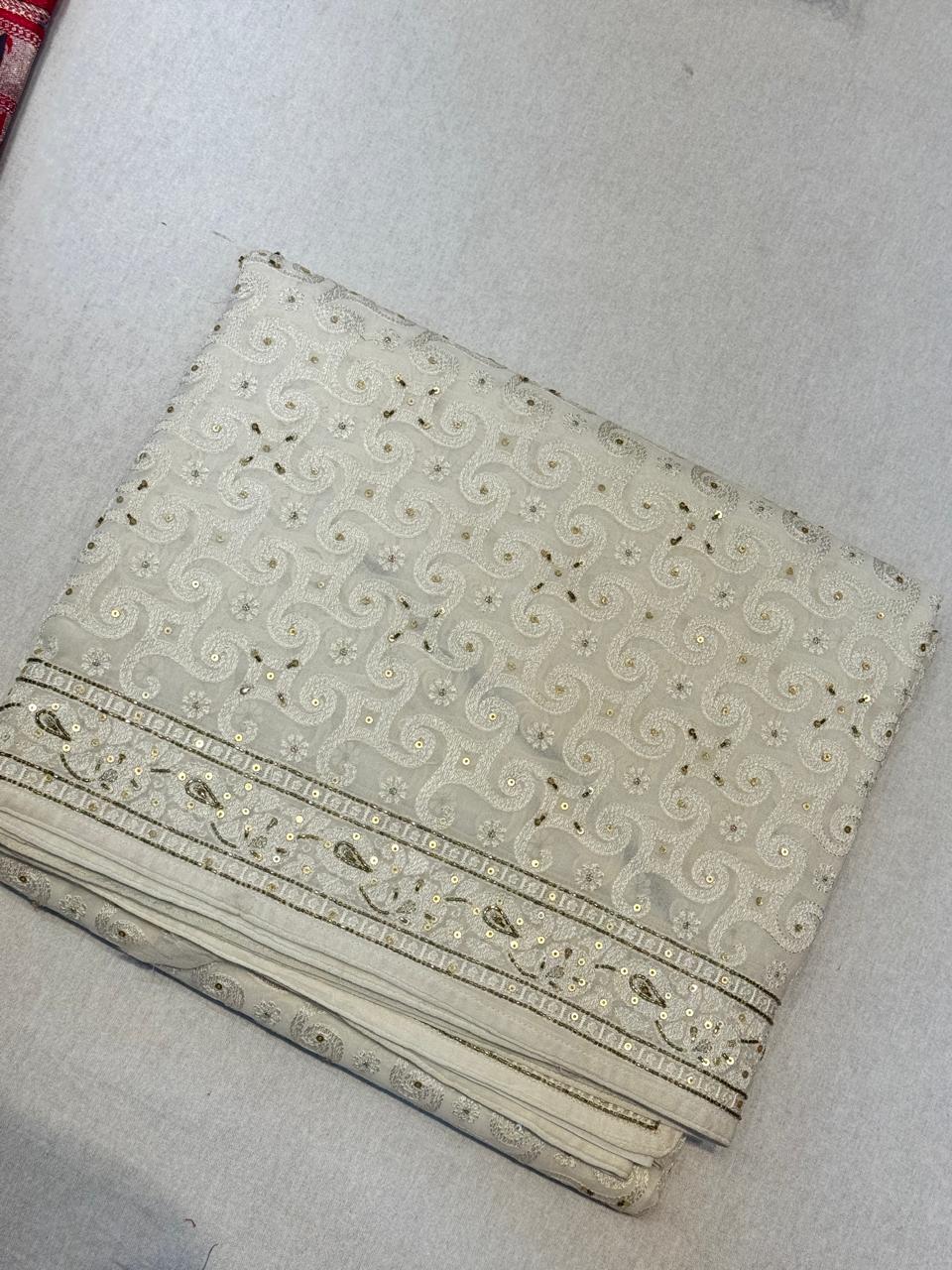 White georgette party wear saree (VS)