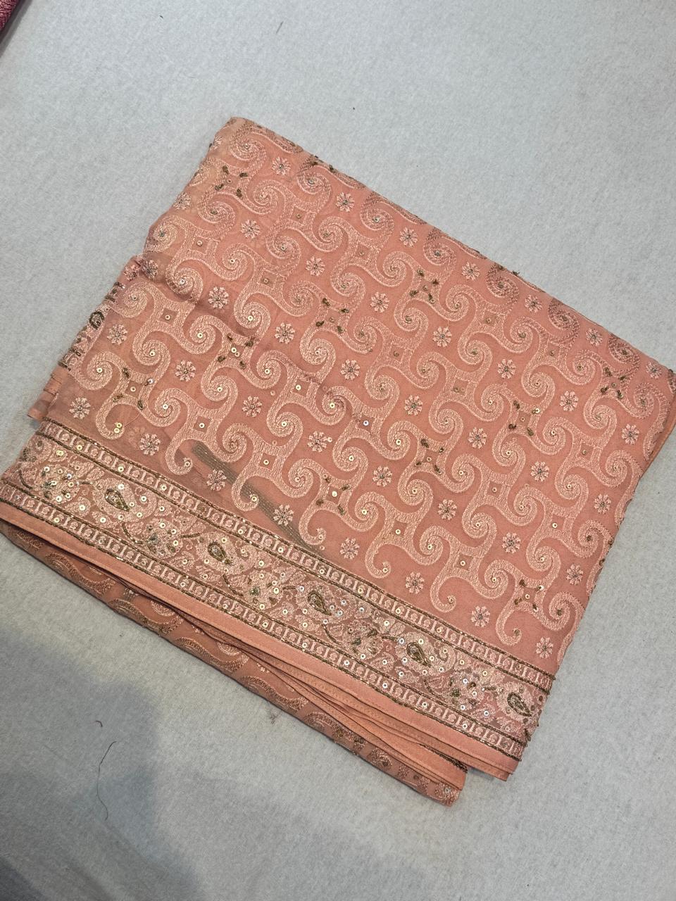 Pastel pink georgette party wear saree (VS)