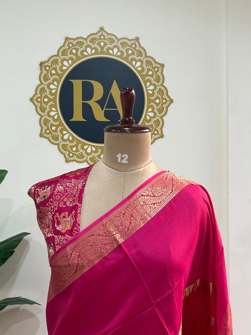 Pink n orange premium semi mysore-12 crepe saree