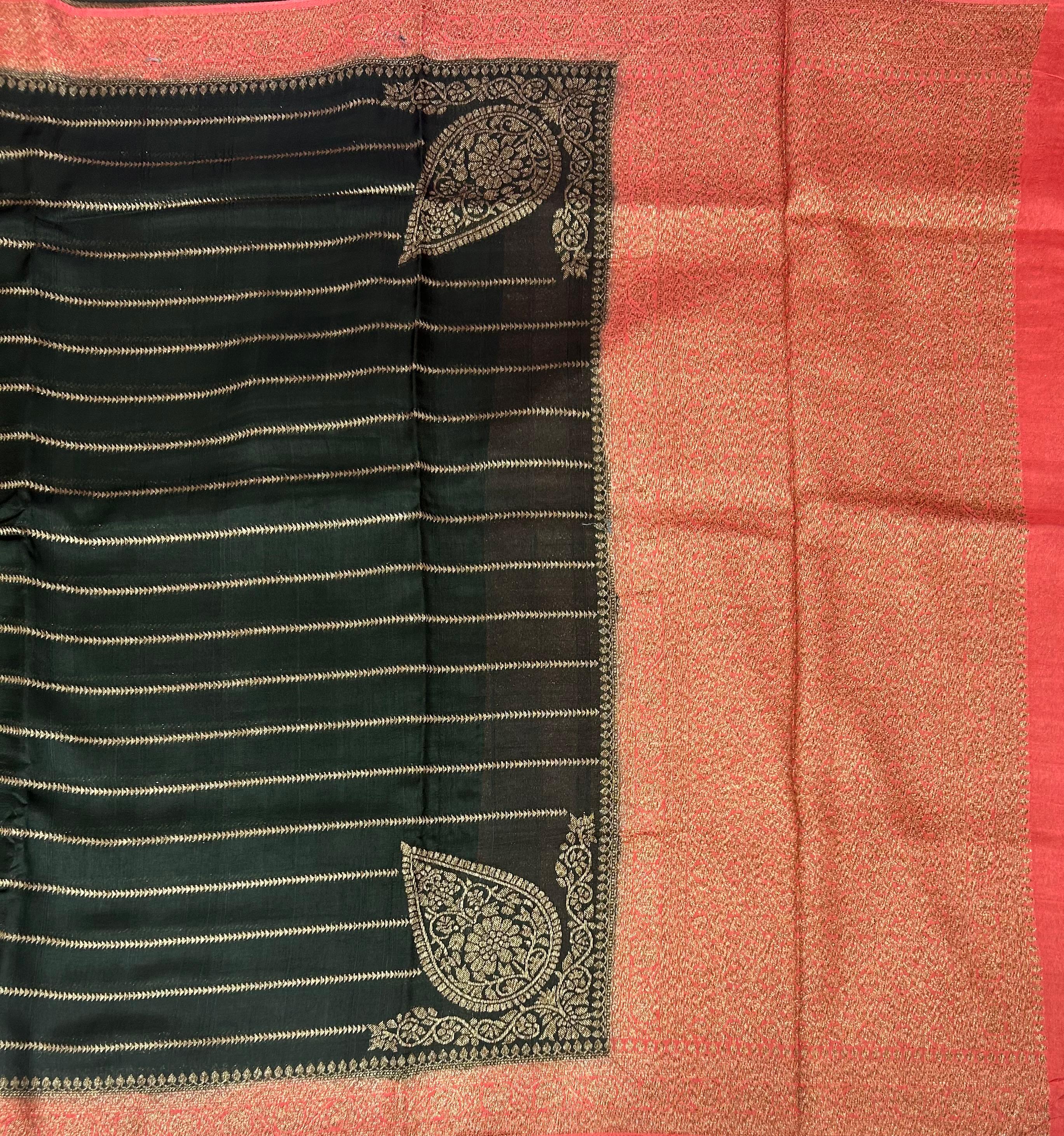 Bottle green stripes design tussar georgette-12 saree
