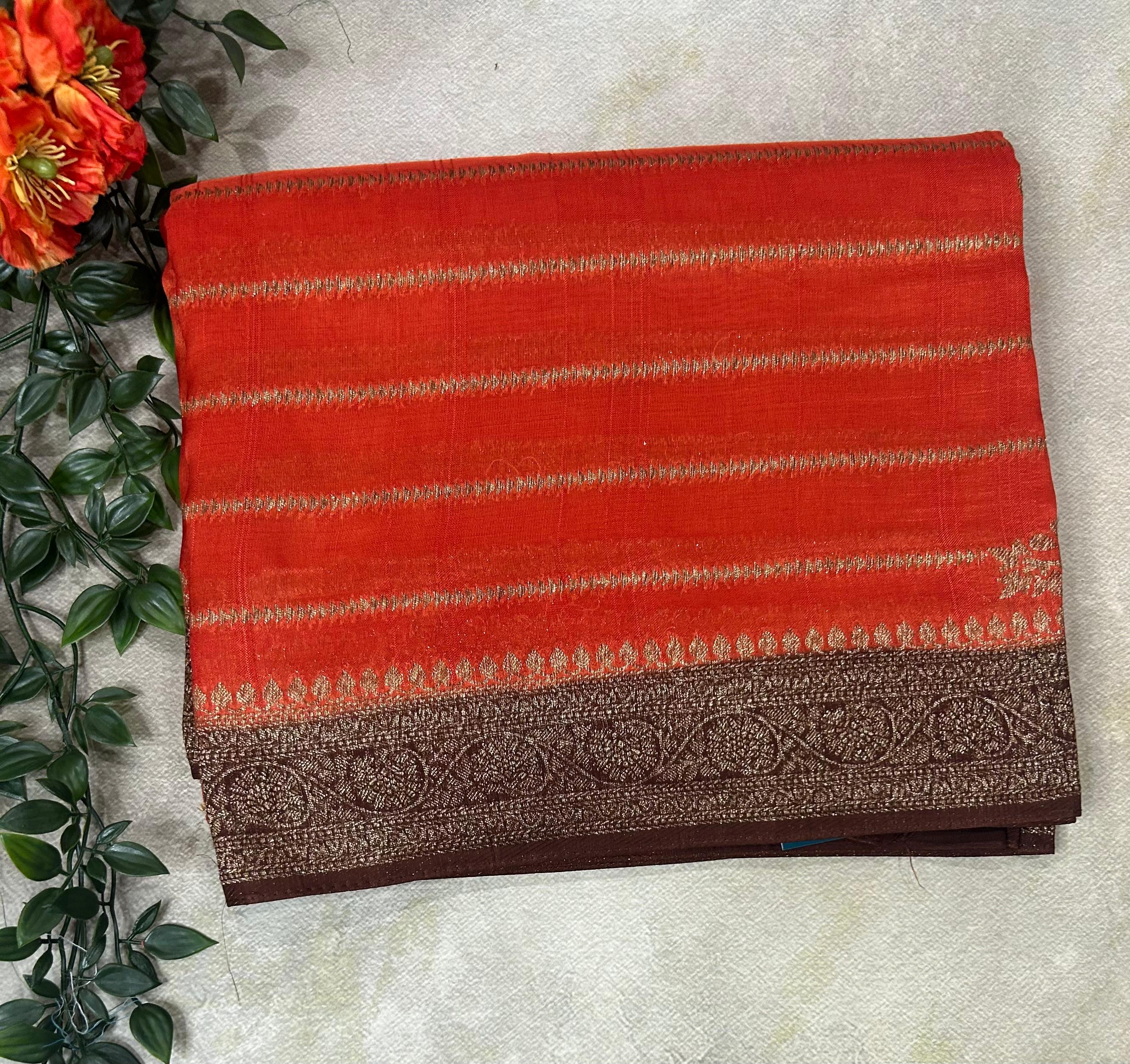 Orange stripes design tussar georgette-12 saree