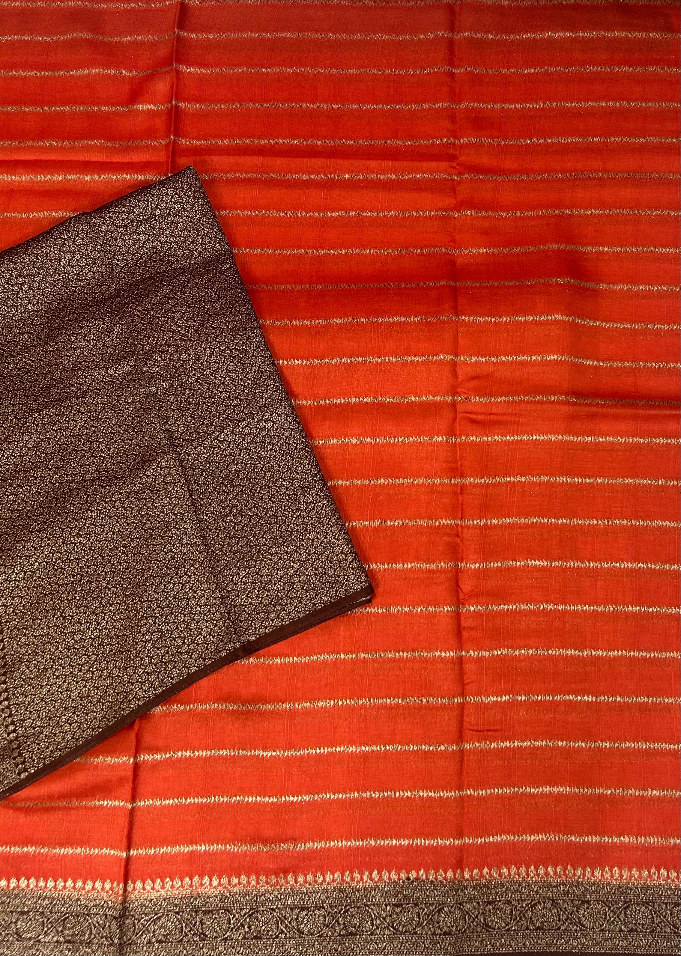 Orange stripes design tussar georgette-12 saree