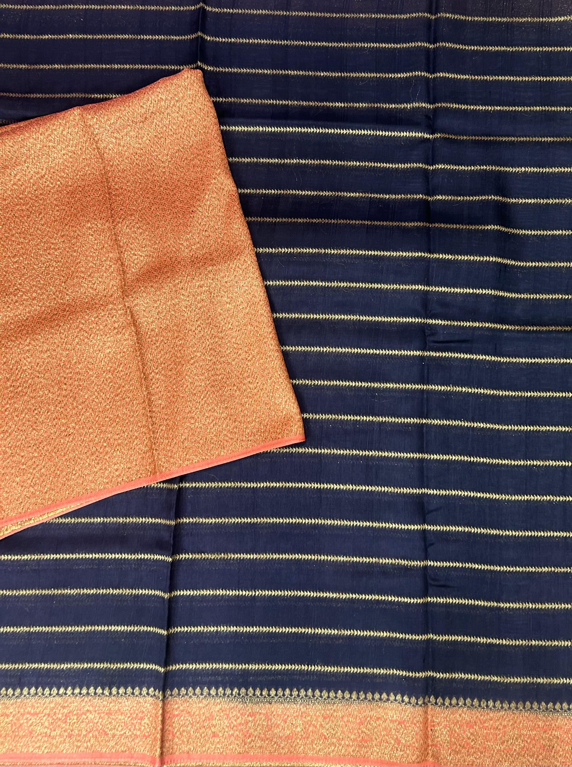 Peacock blue stripes design tussar georgette-12 saree