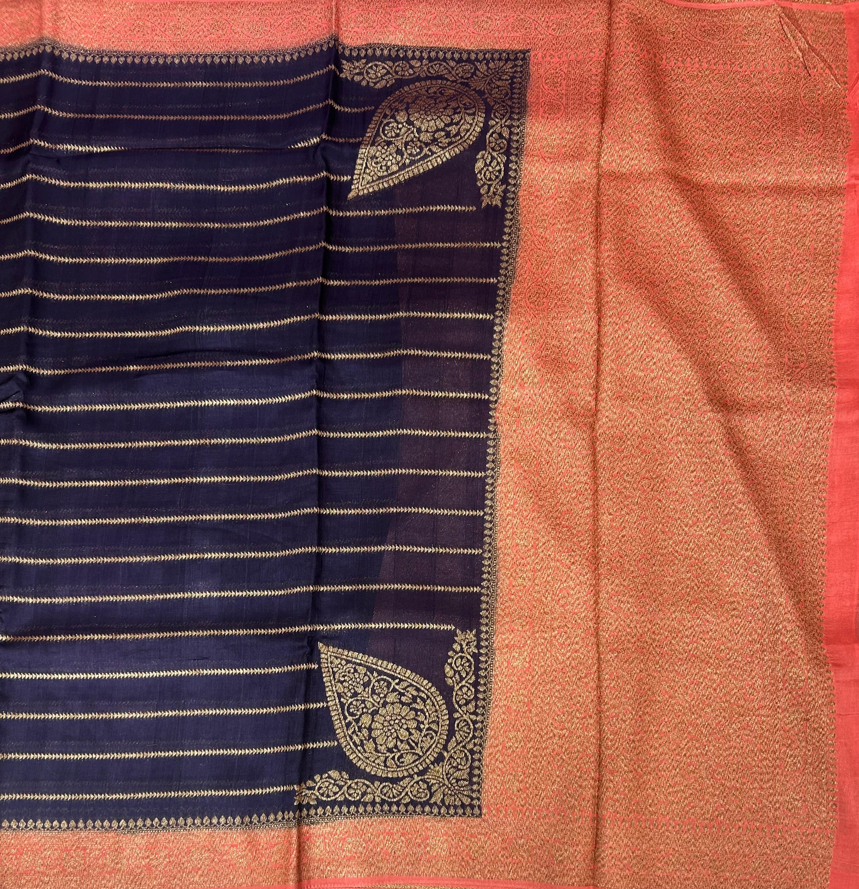 Peacock blue stripes design tussar georgette-12 saree