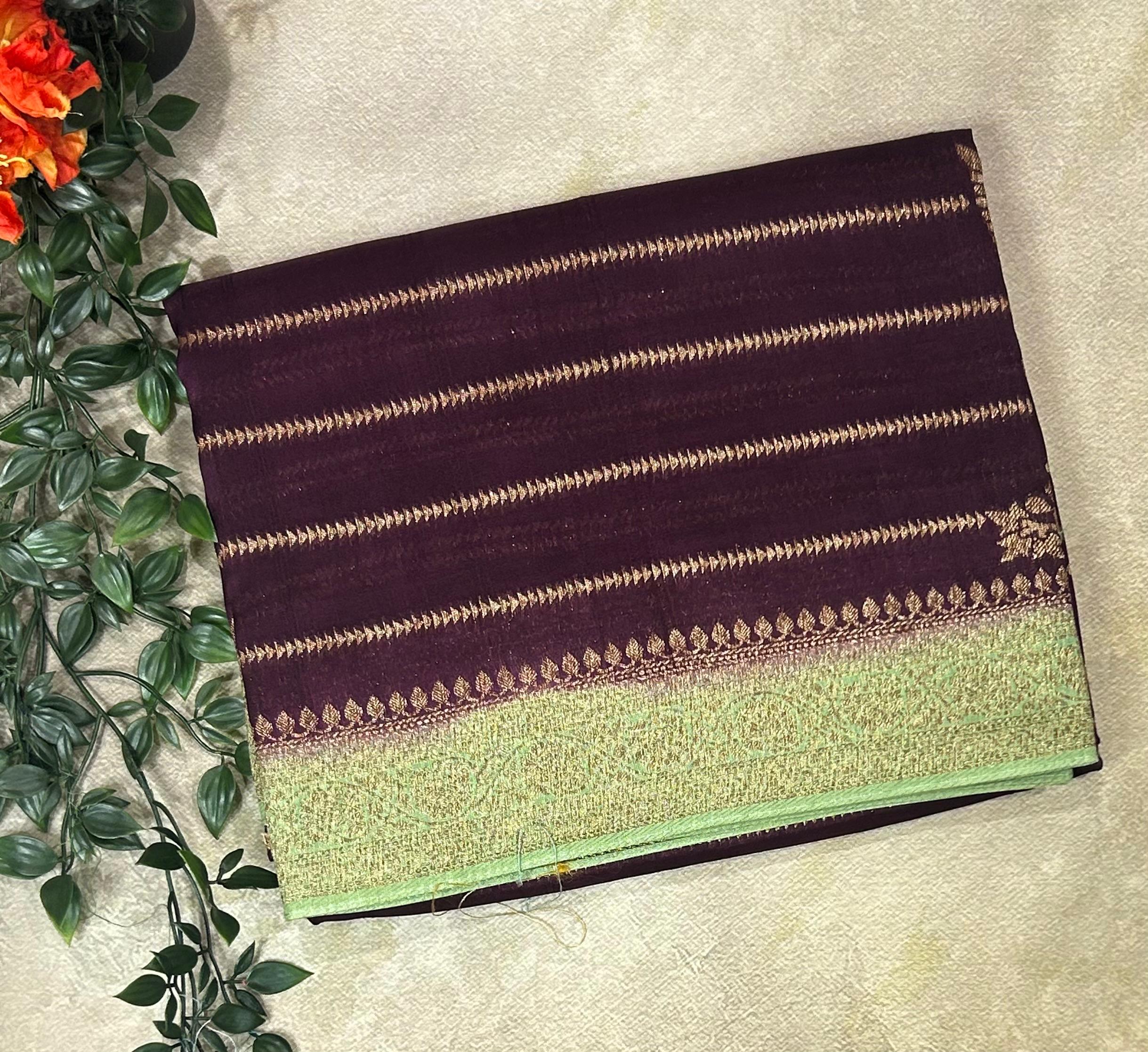 Wine stripes design tussar georgette-12 saree