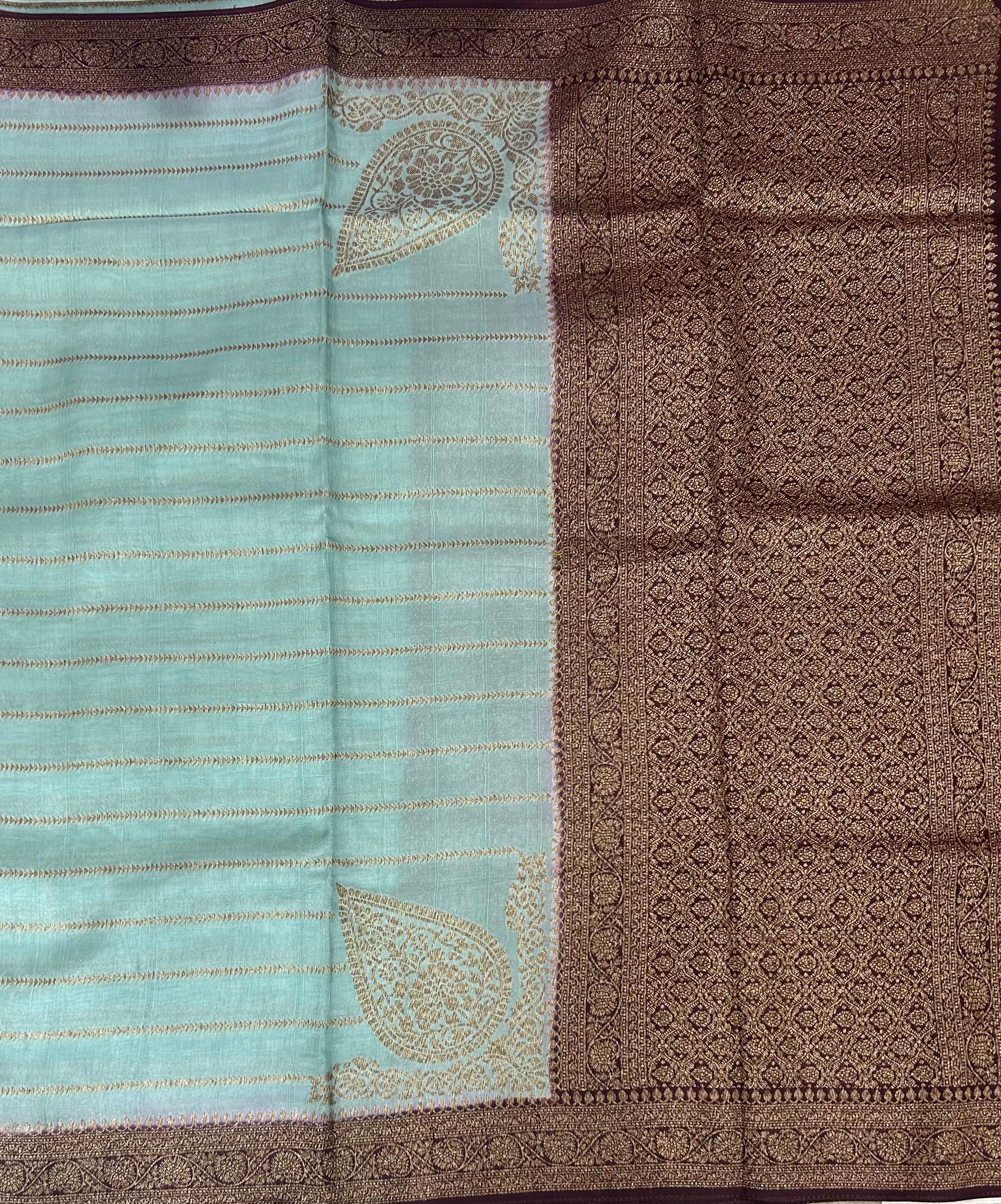 Pastel blue stripes design tussar georgette-12 saree