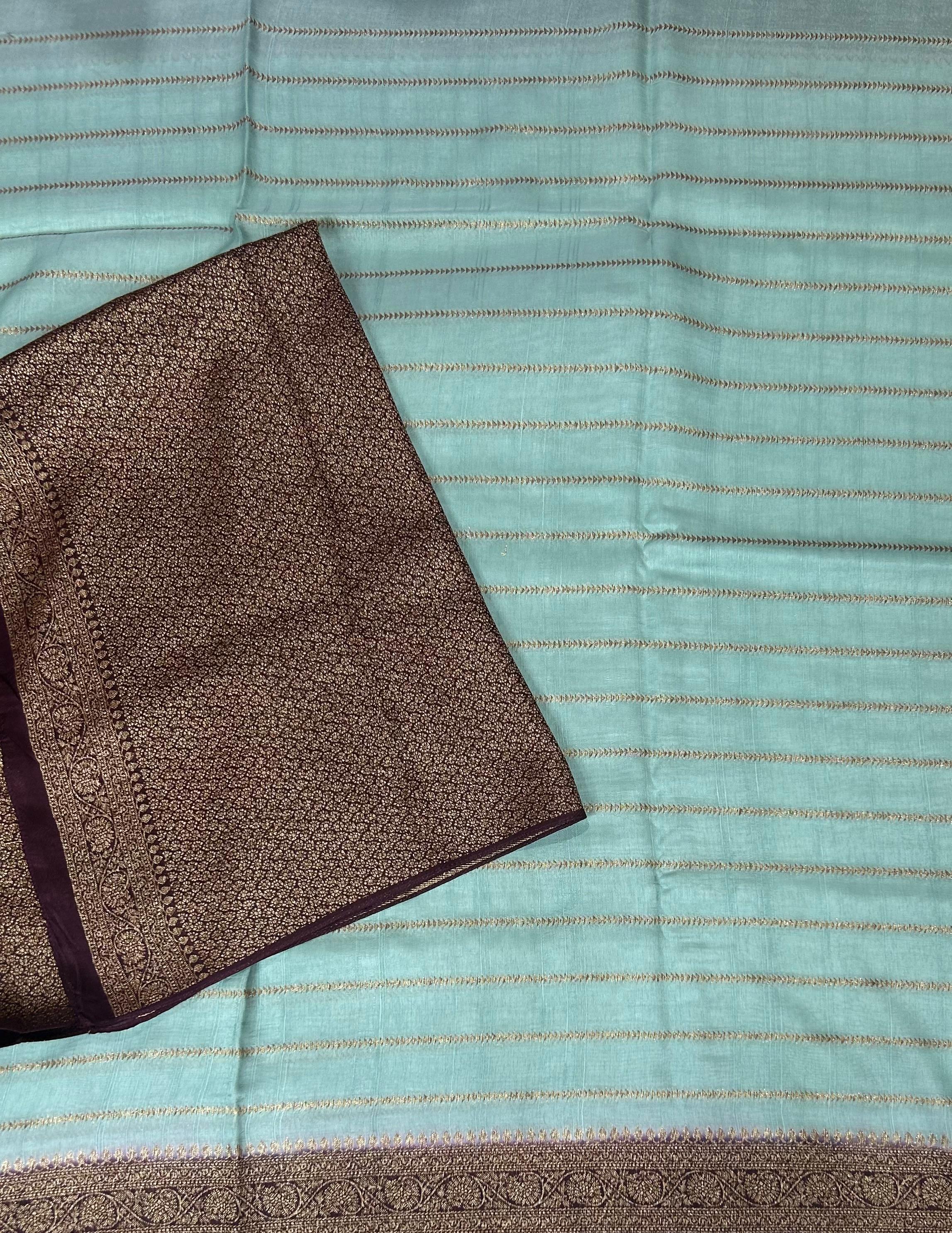 Pastel blue stripes design tussar georgette-12 saree