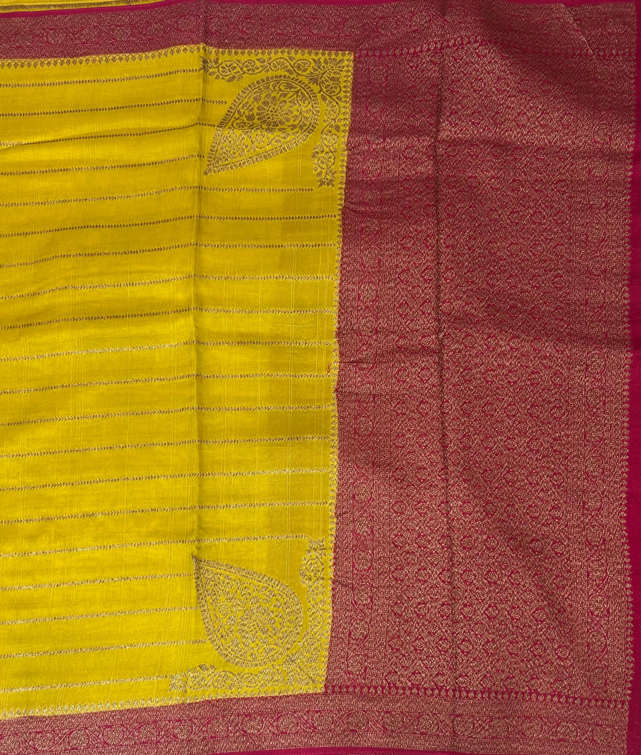 Lime yellow stripes design tussar georgette-12 saree
