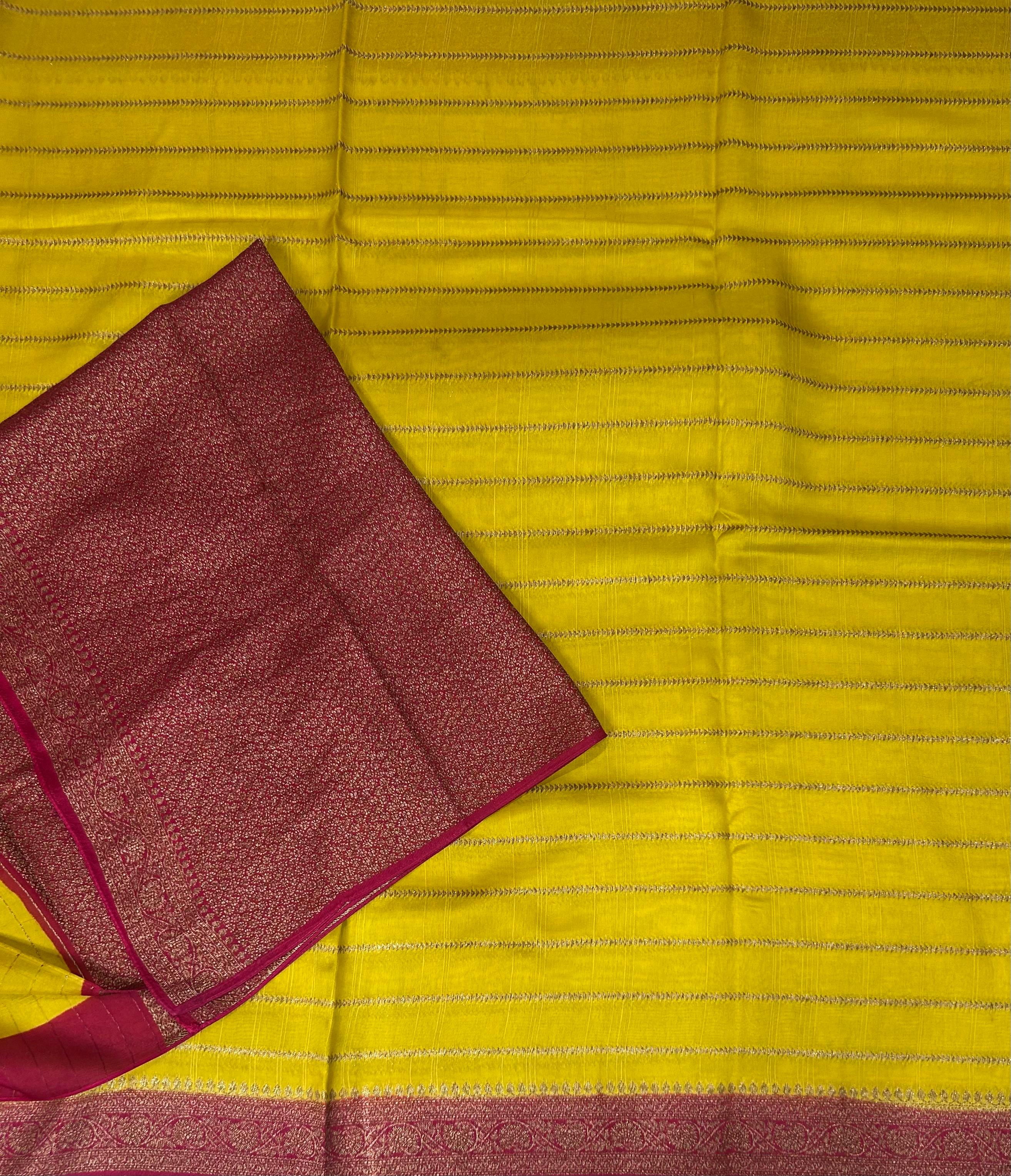 Lime yellow stripes design tussar georgette-12 saree