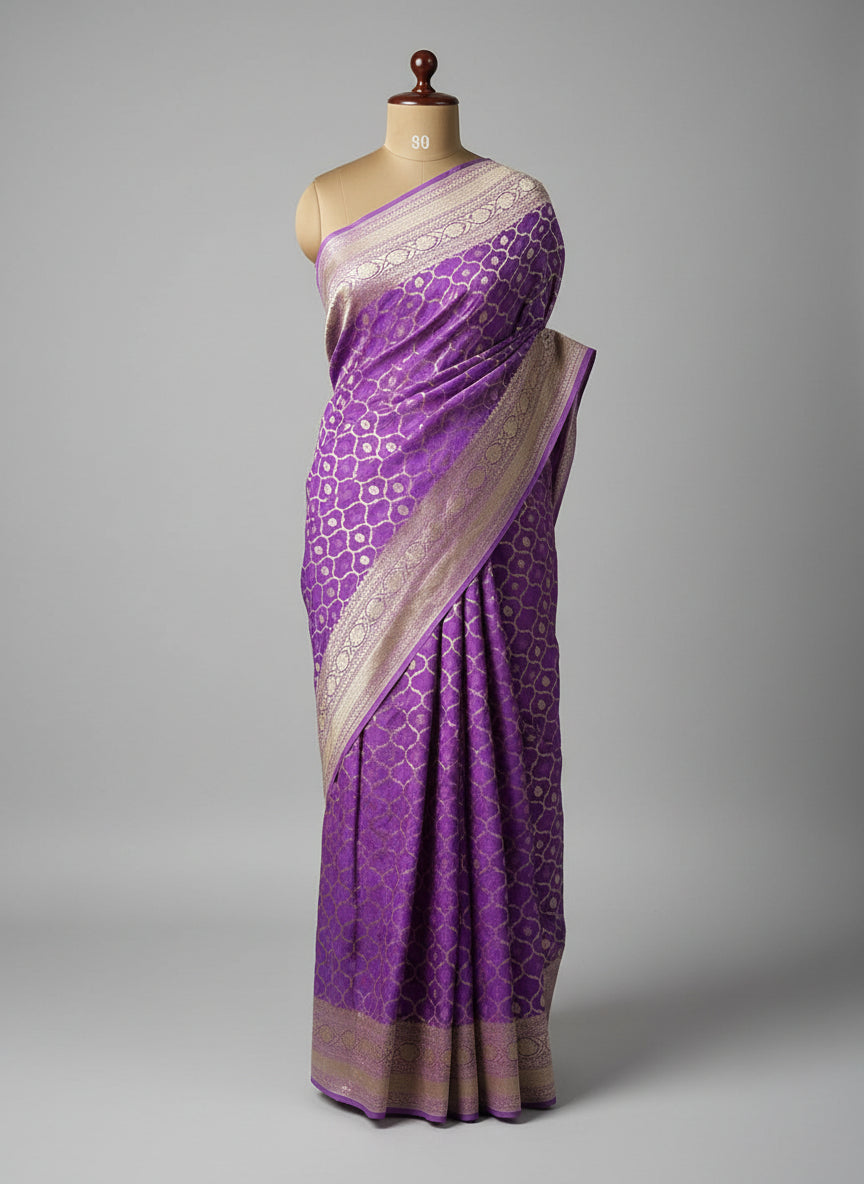 Light purple banarasi Pure Georgette Saree-12