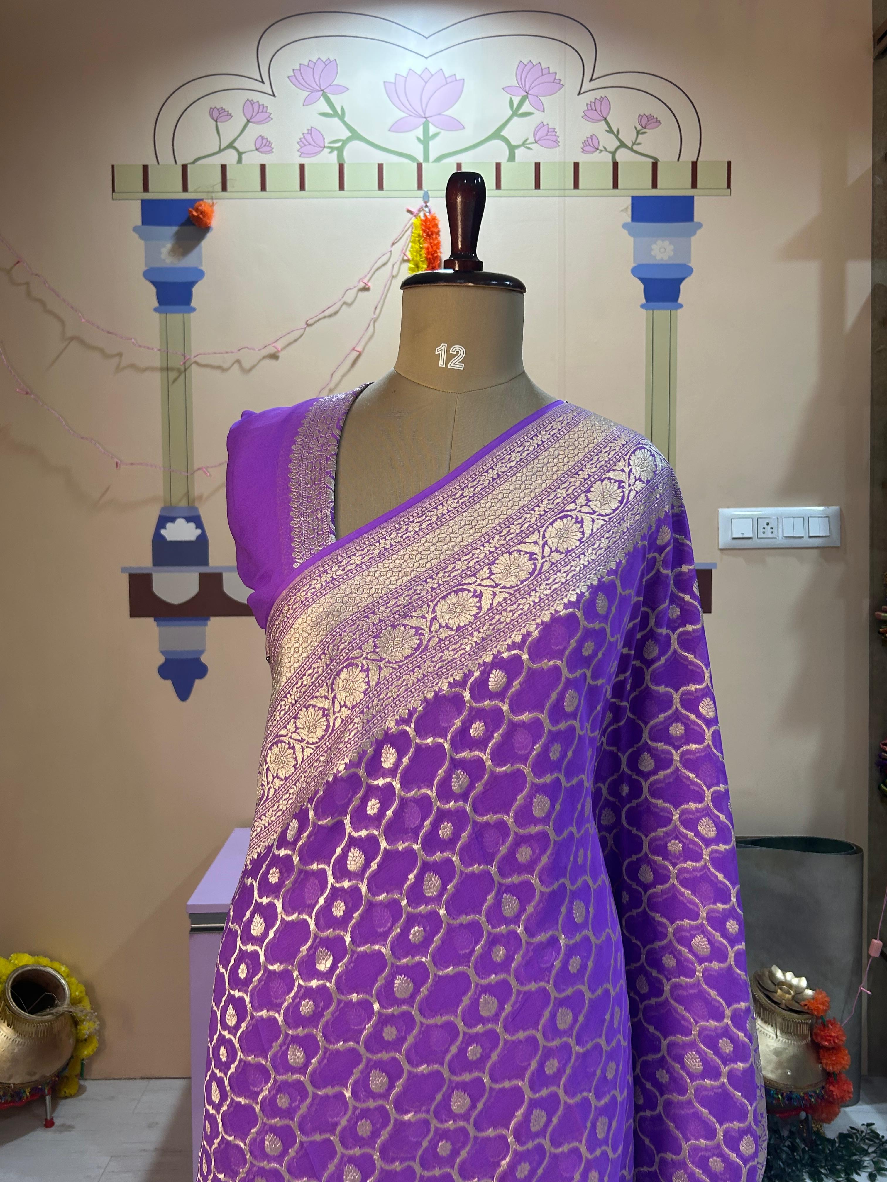 Light purple banarasi Pure Georgette Saree-12