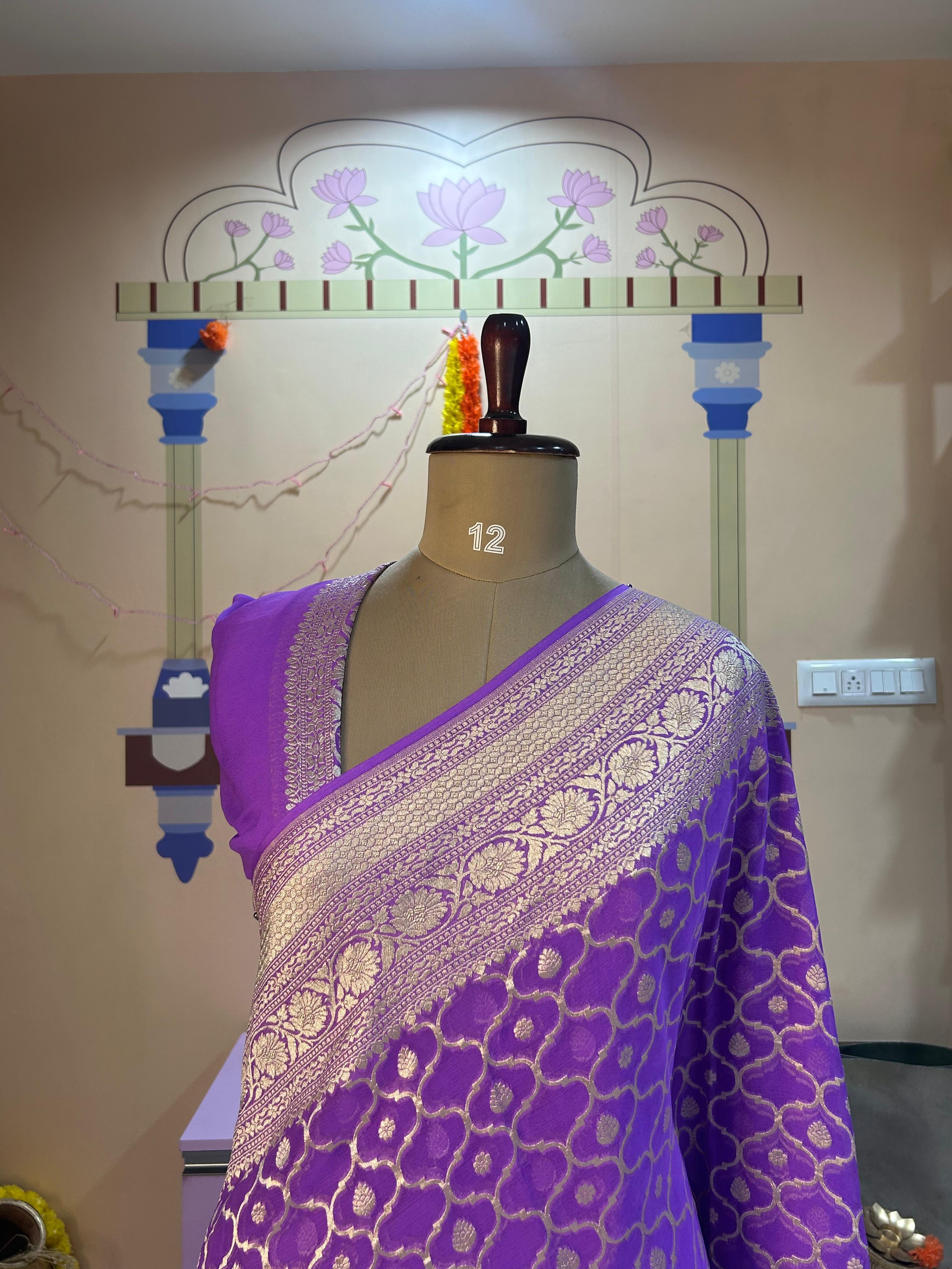 Light purple banarasi Pure Georgette Saree-12