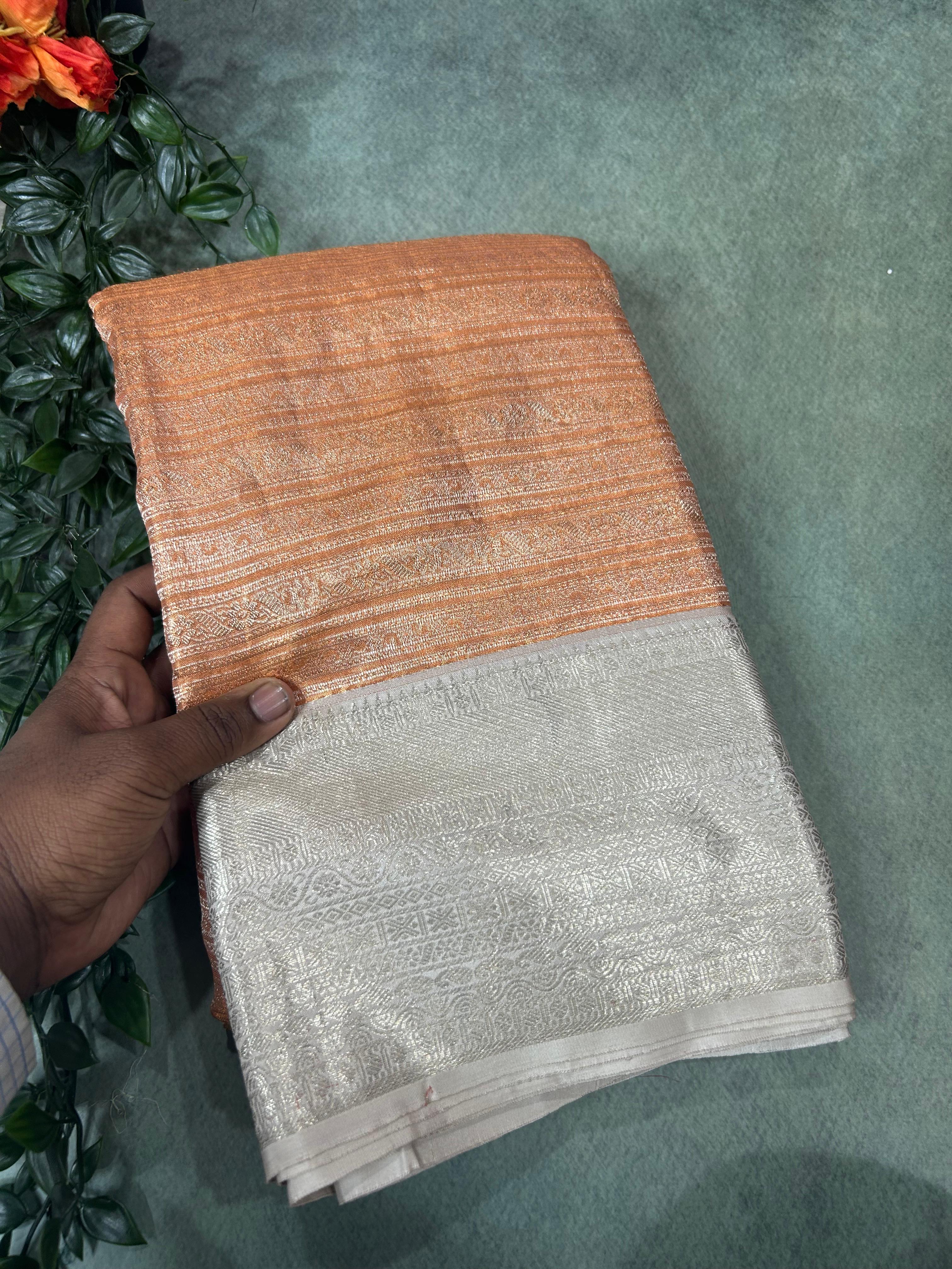 Copper shade shade stripes design pure kanchipuram silk saree