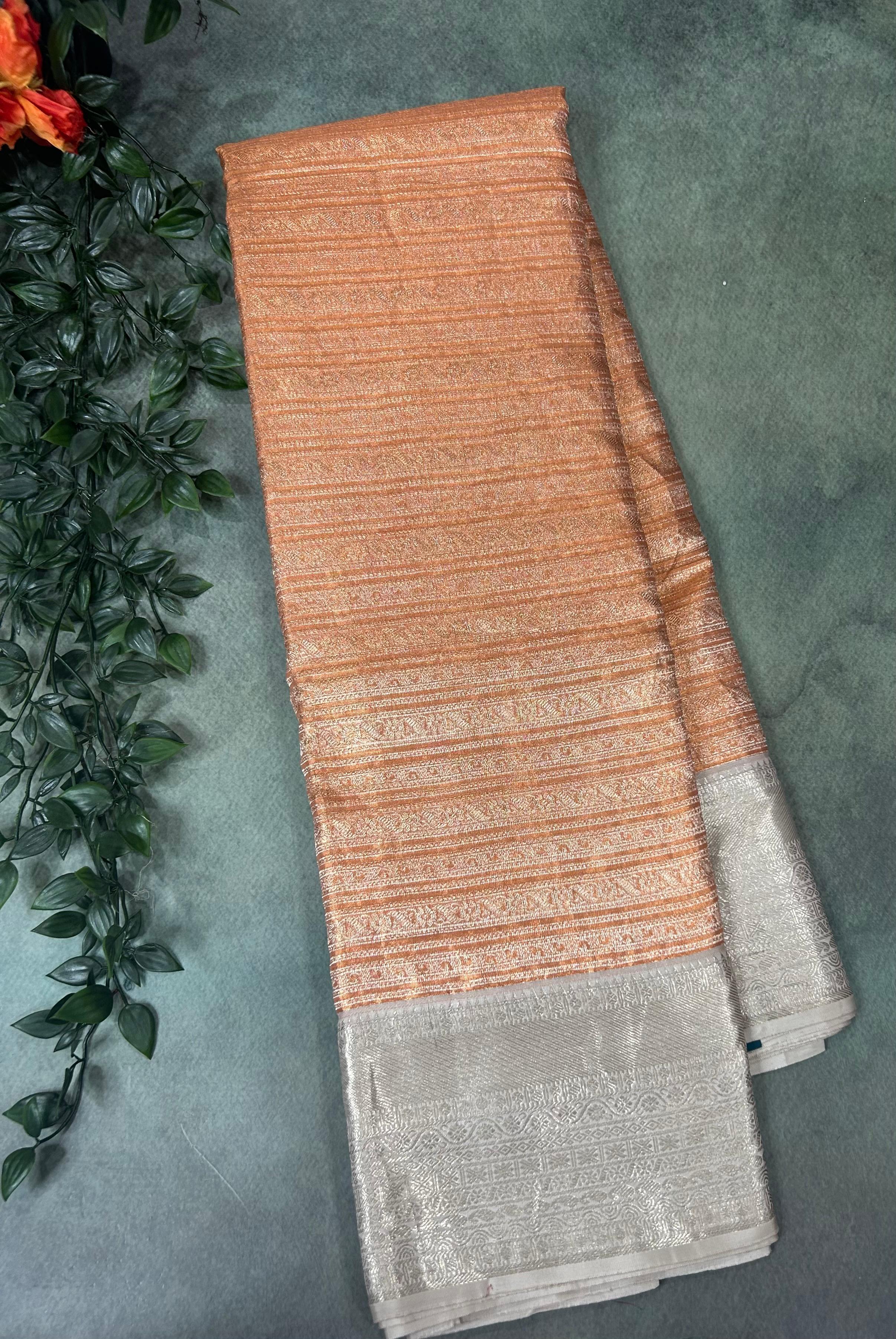 Copper shade shade stripes design pure kanchipuram silk saree