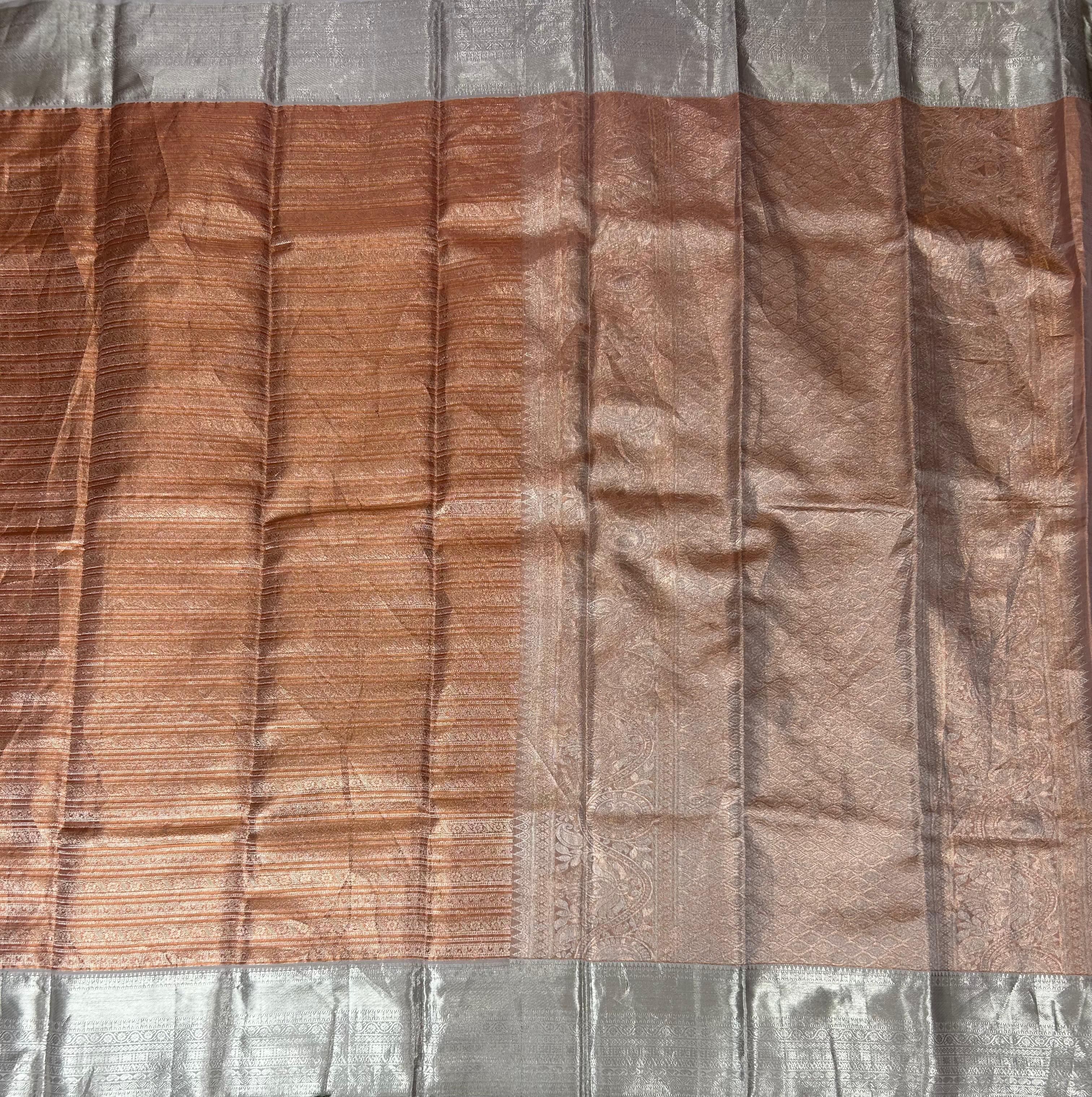 Copper shade shade stripes design pure kanchipuram silk saree