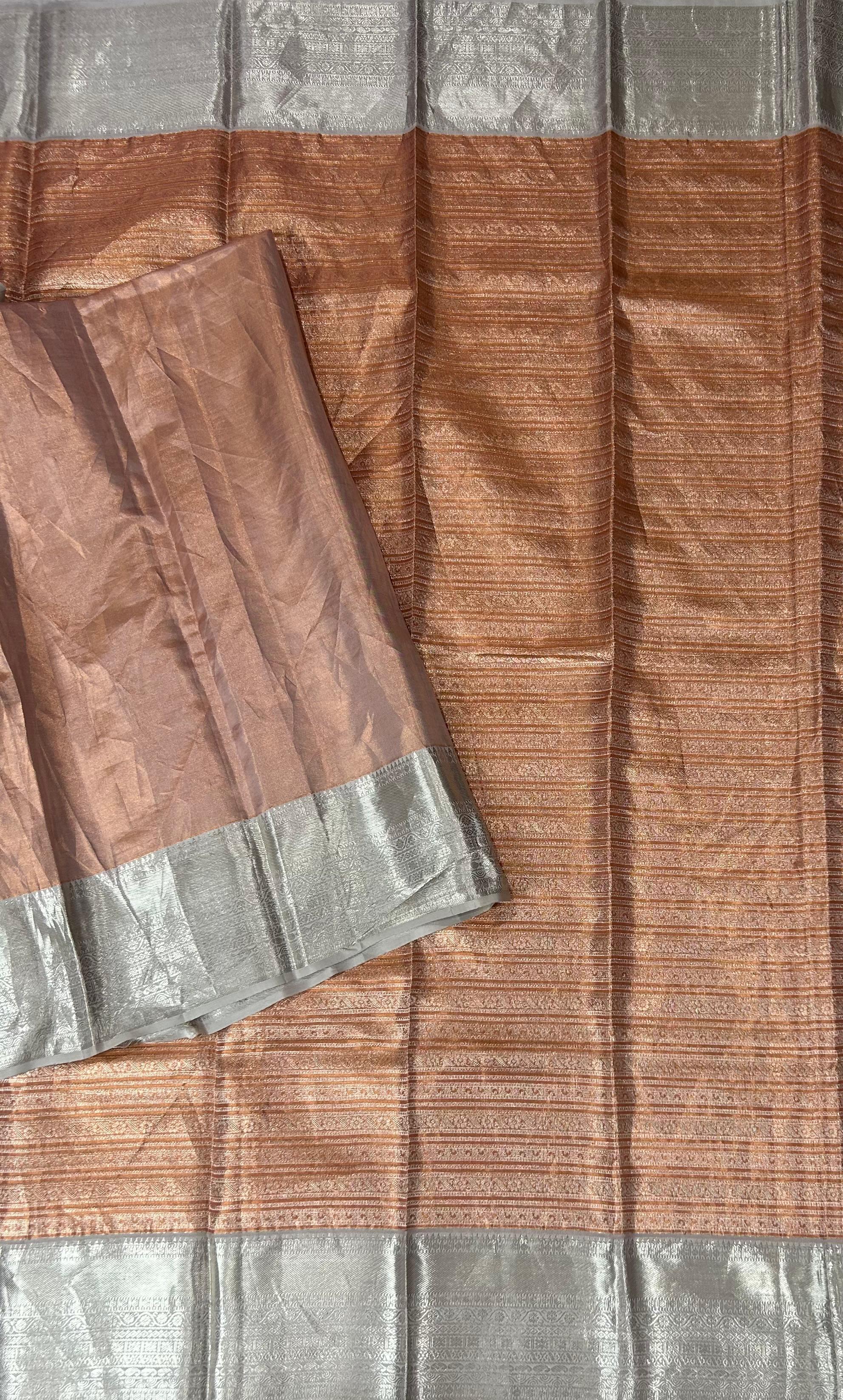 Copper shade shade stripes design pure kanchipuram silk saree