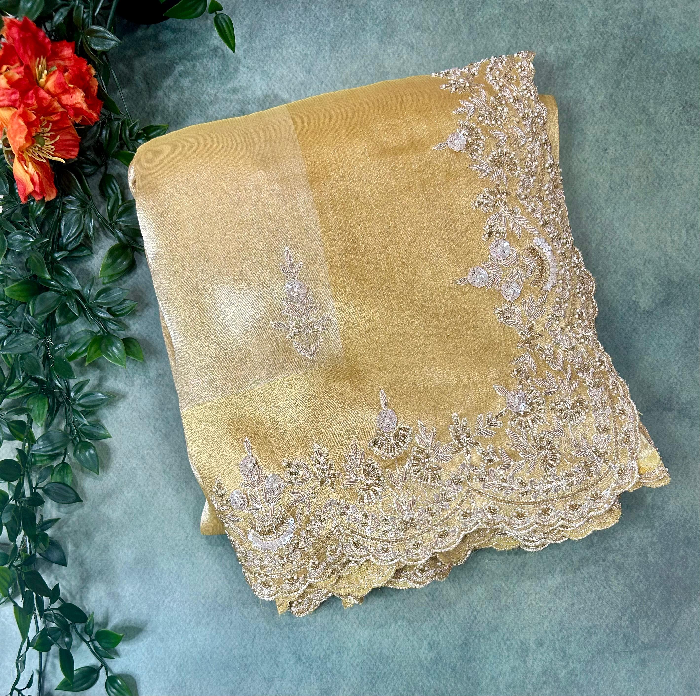 Gold handwork 12 pure tissue silk saree