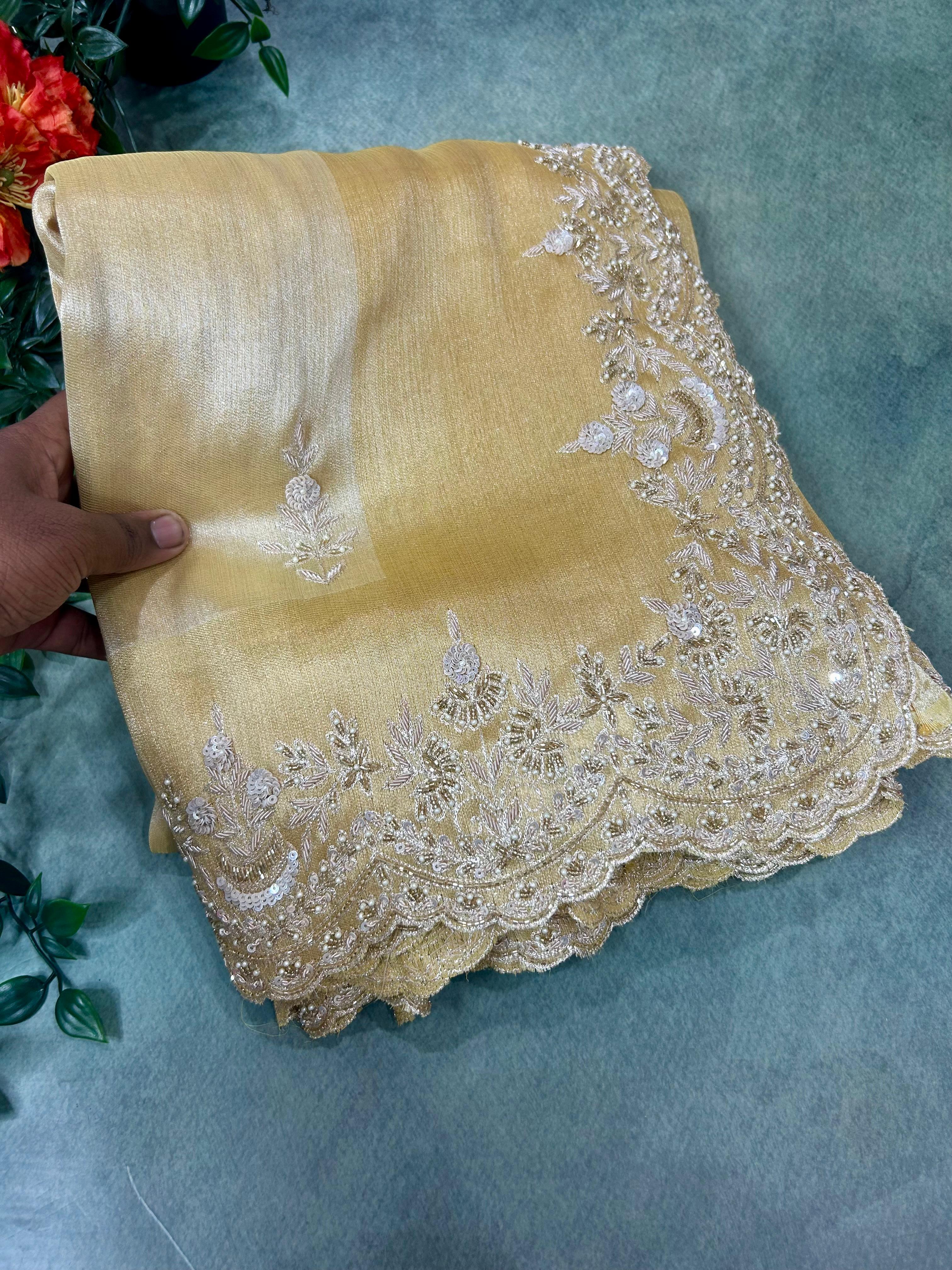 Gold handwork 12 pure tissue silk saree