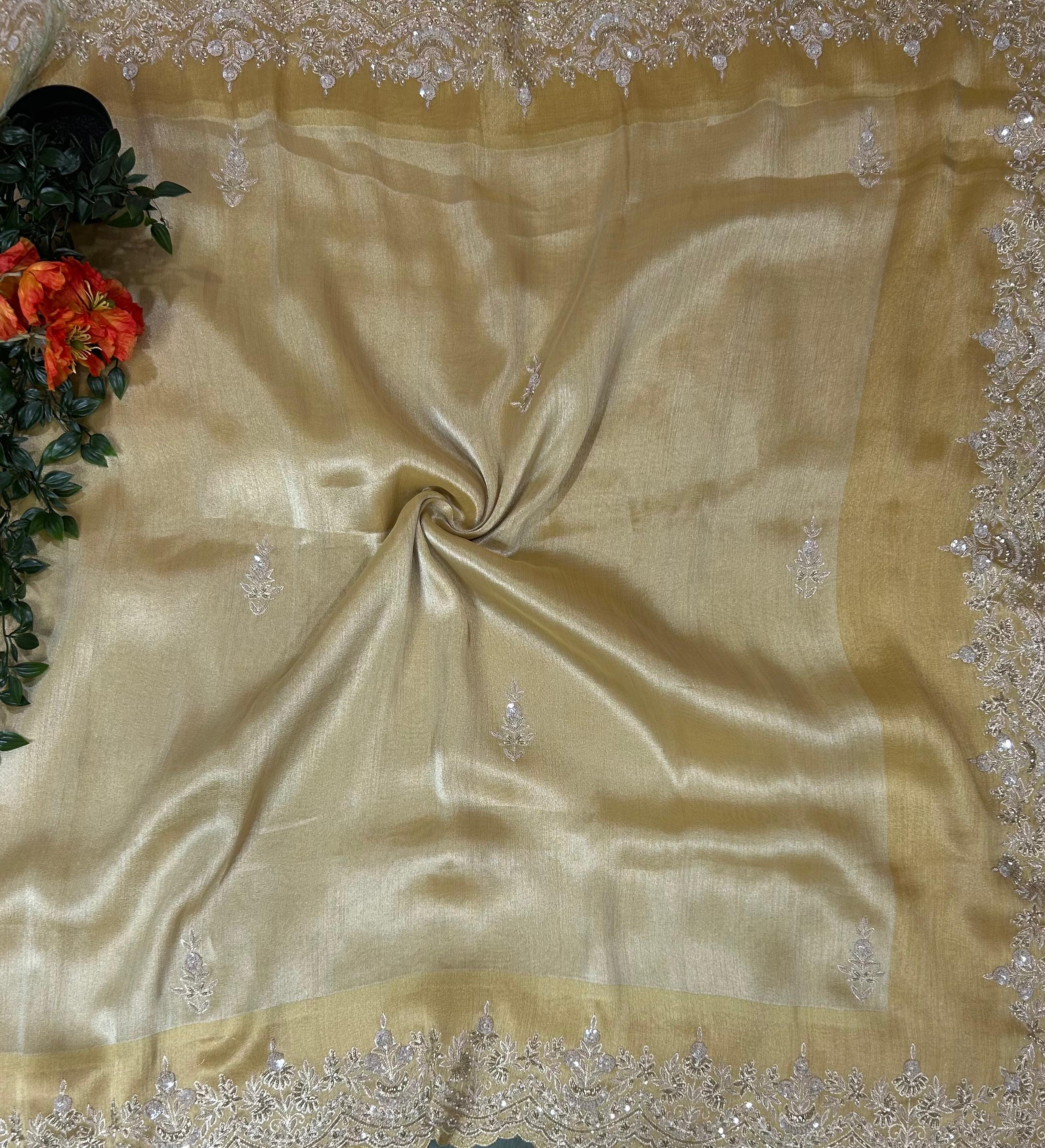 Gold handwork 12 pure tissue silk saree