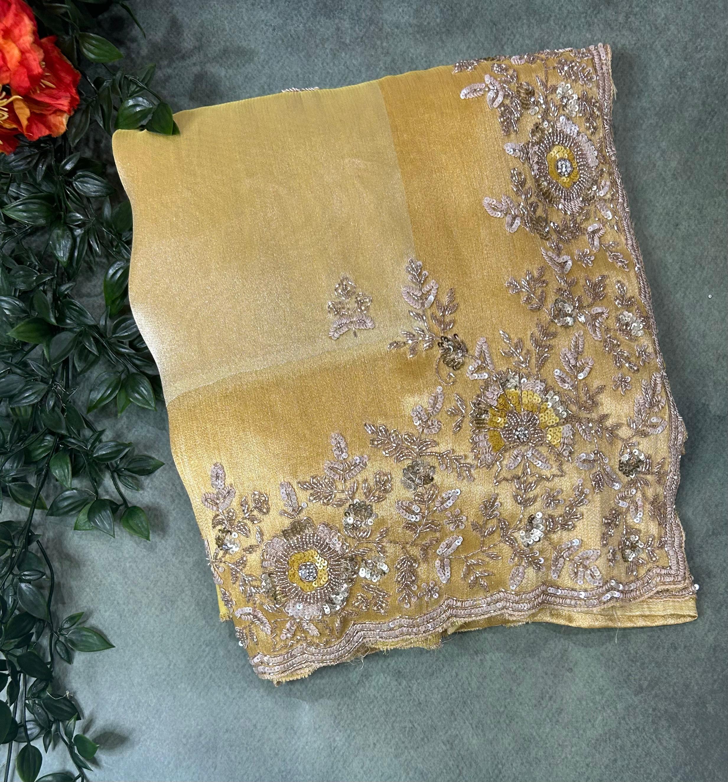 Gold handwork 12 pure tissue silk saree