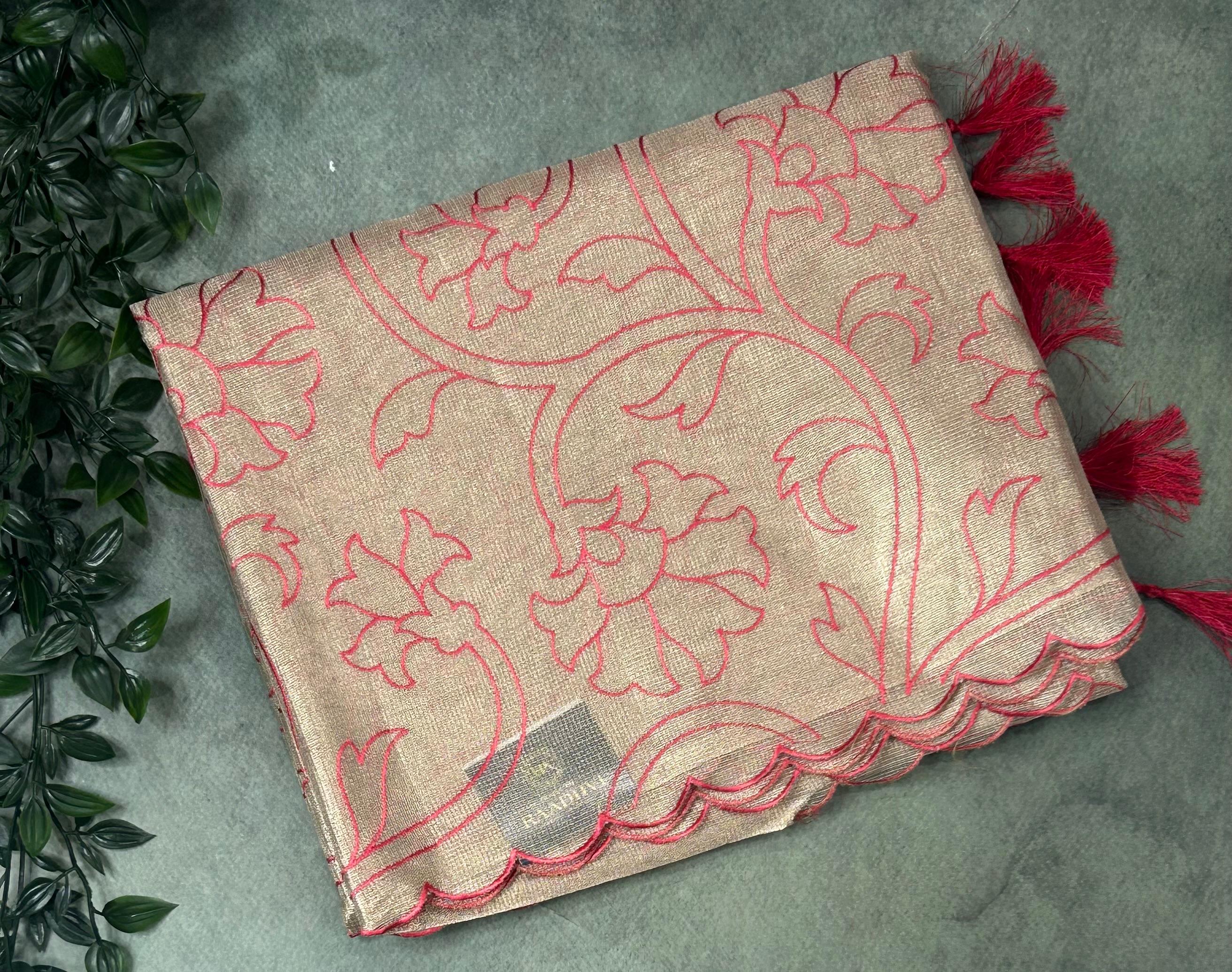 Golden kota checks appliqué work saree