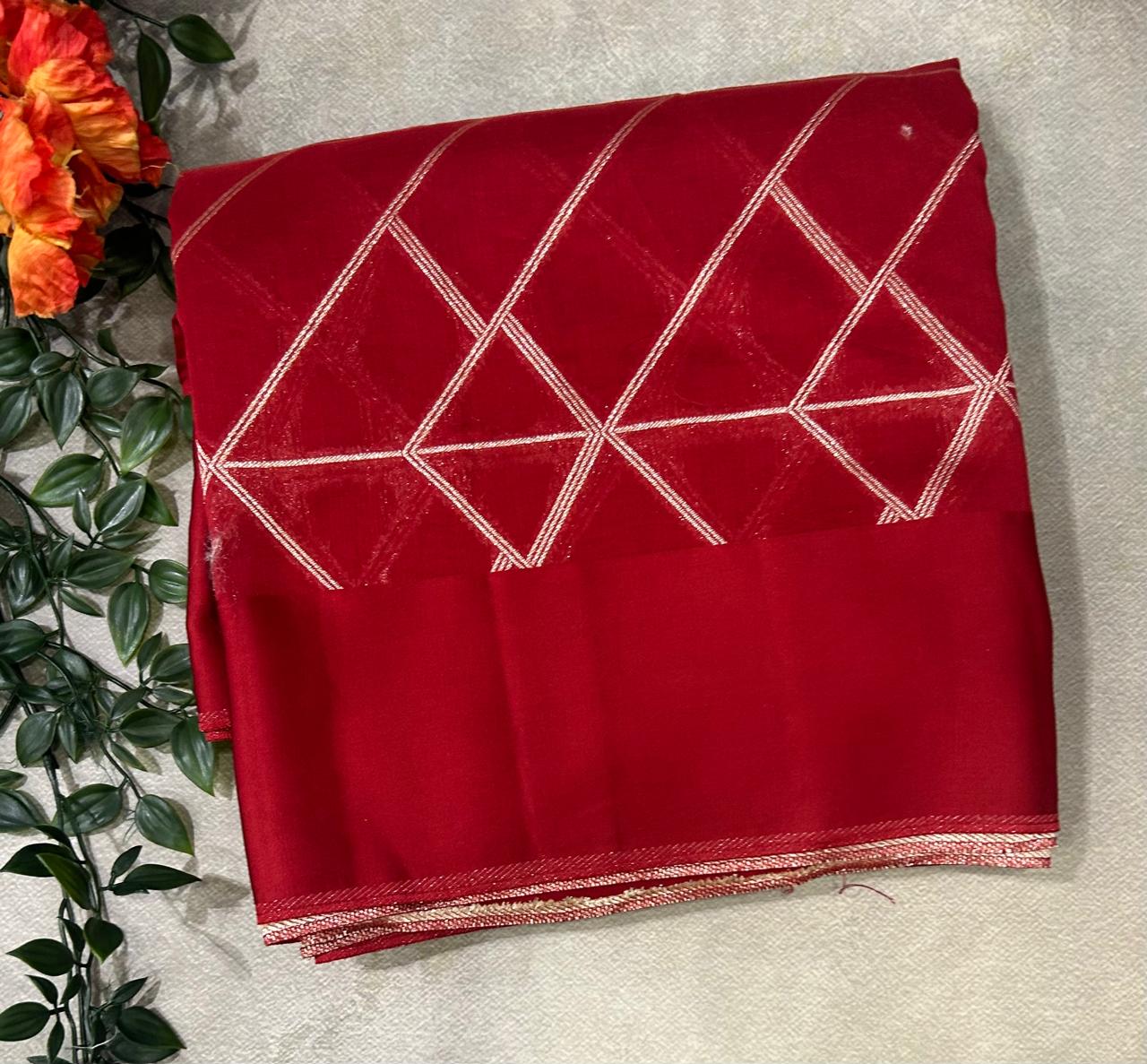 Red geometry work semi georgette saree