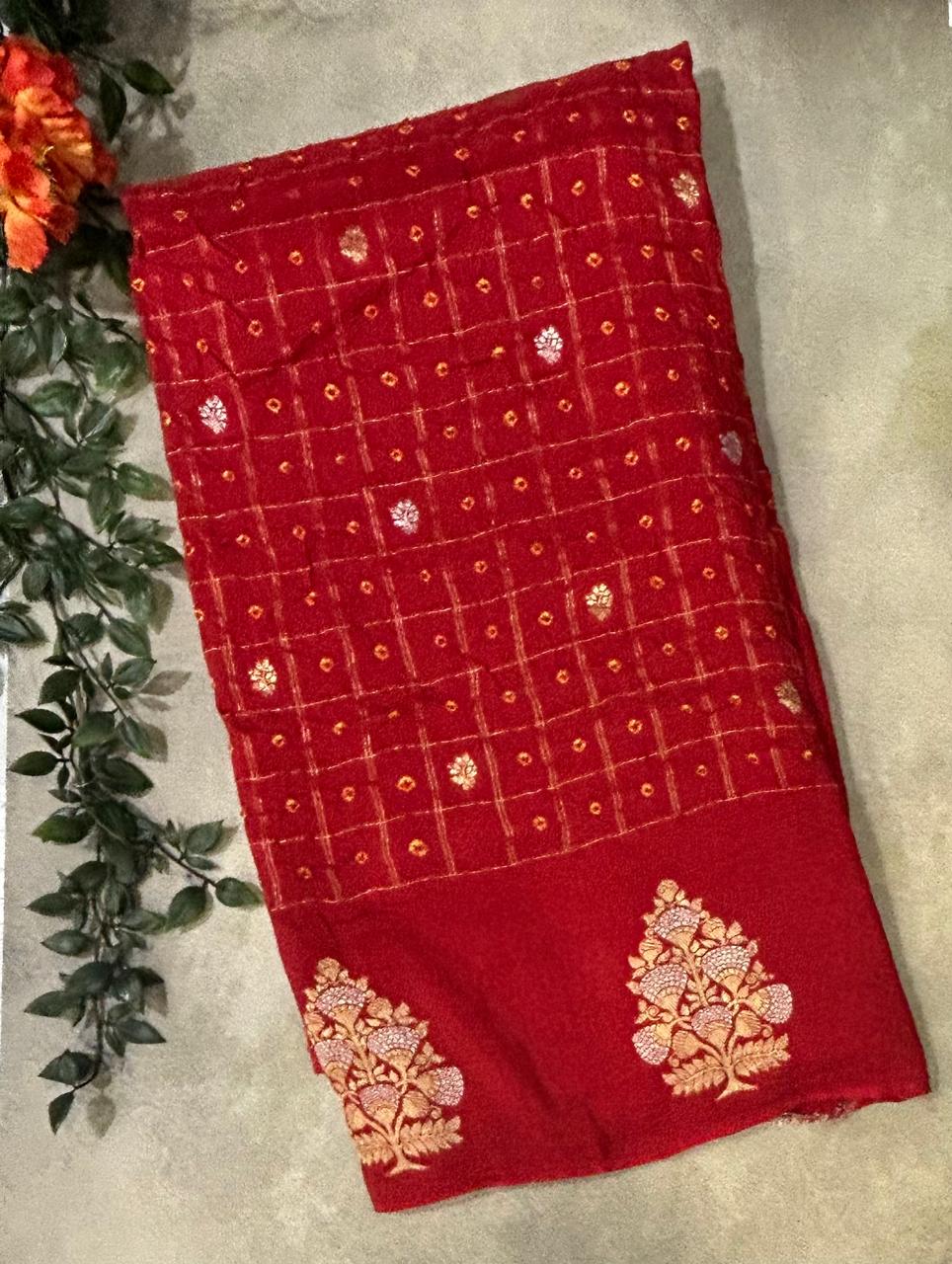 Red small checks semi silk saree