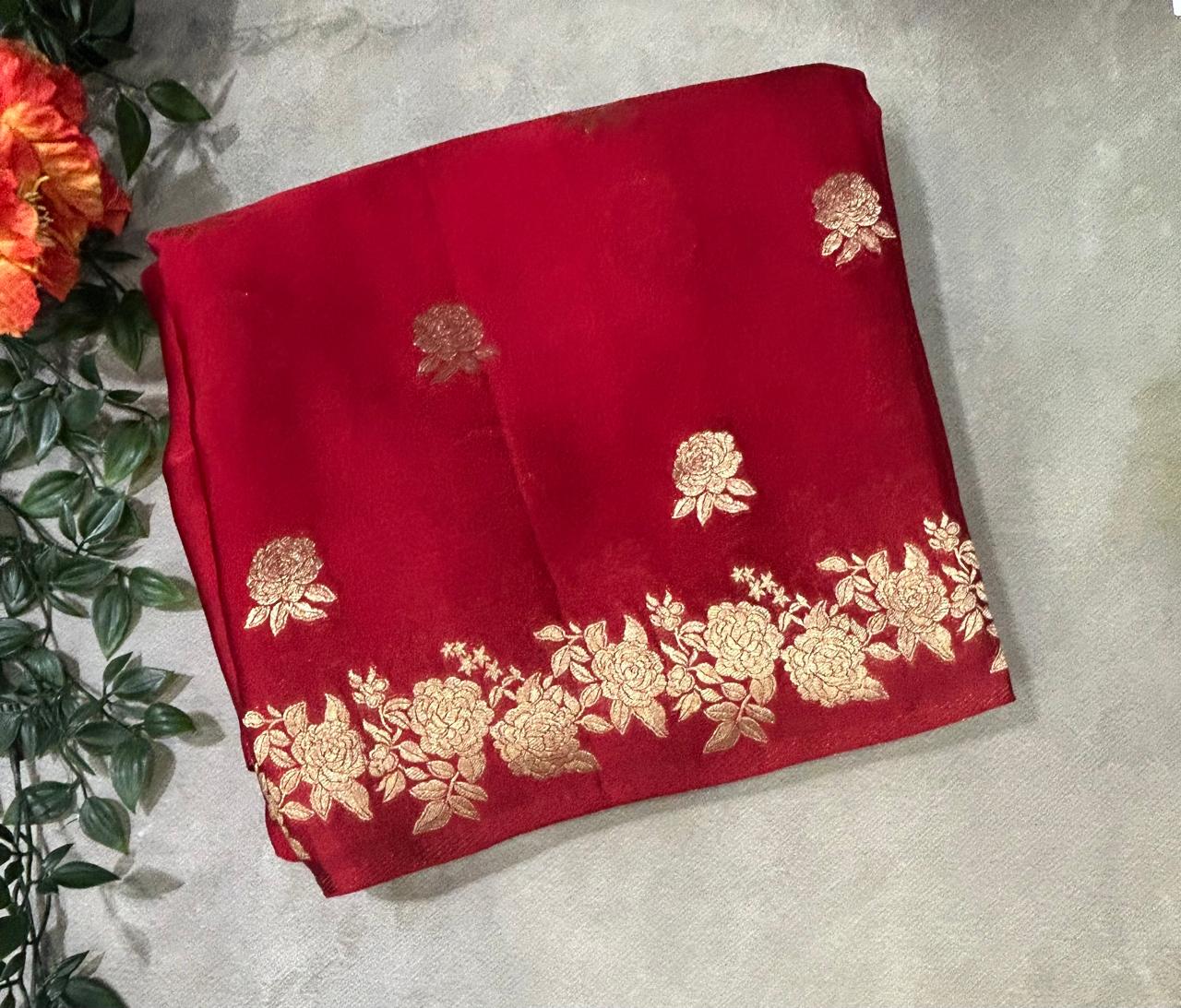 Red rose small butta semi georgette saree