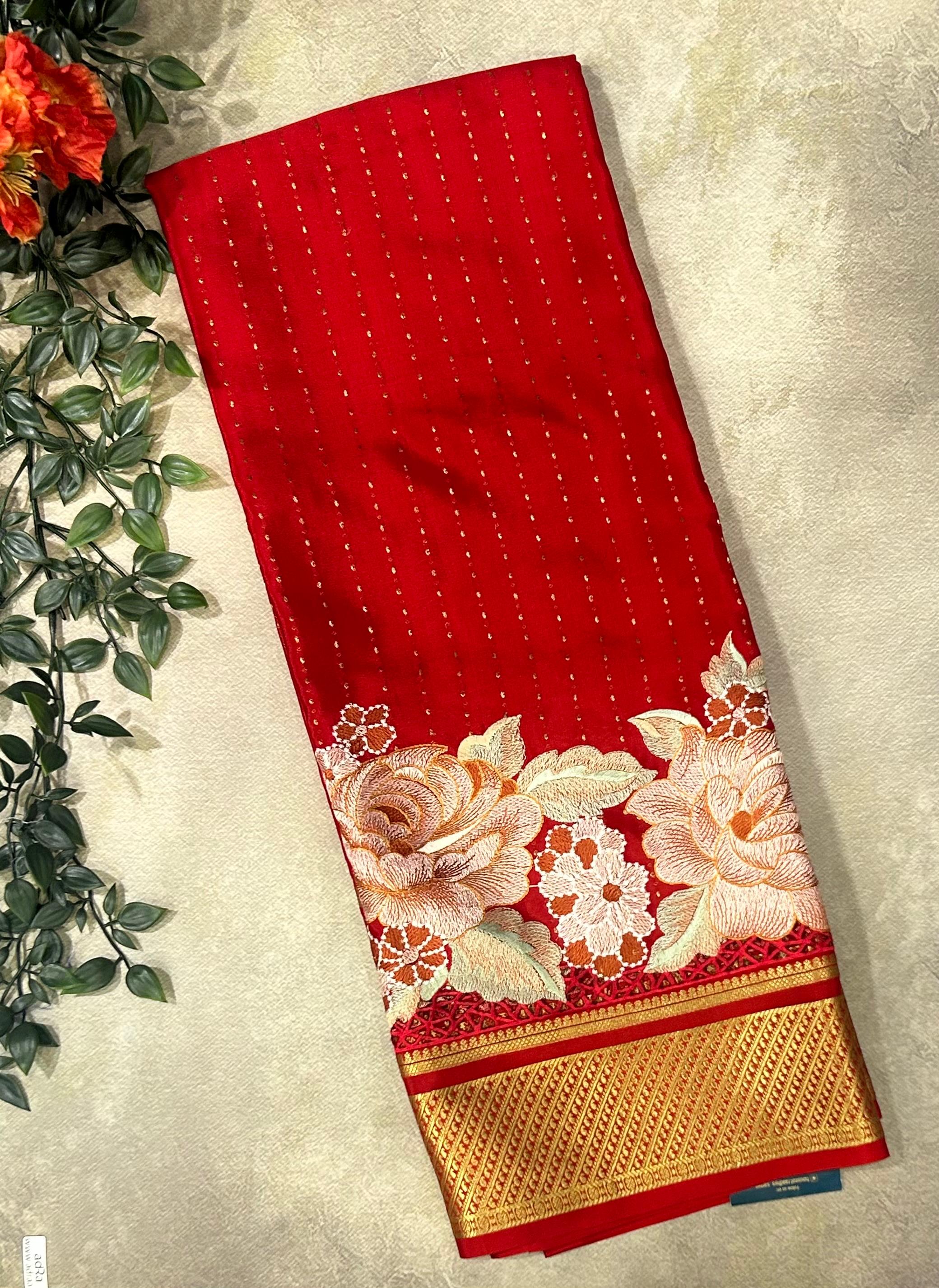 Red 1000 butta pure Mysore crepe silk saree