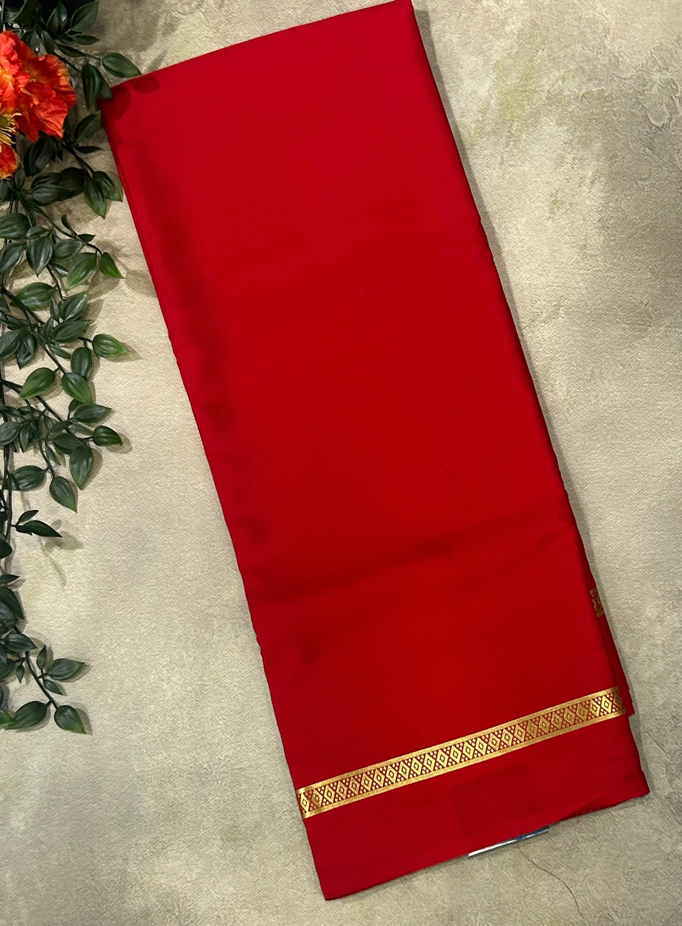 Red 1 inch border pure Mysore crepe silk saree