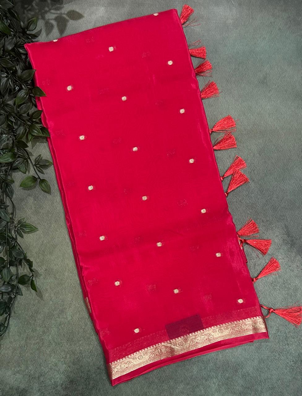 Pink one inch border semi mysore silk saree