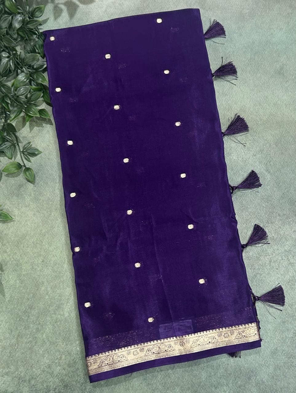 Purple one inch border semi mysore silk saree