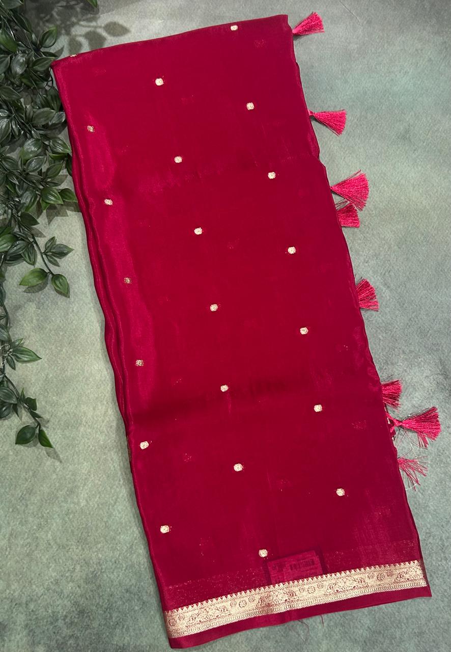 Rani pink one inch border semi mysore silk saree