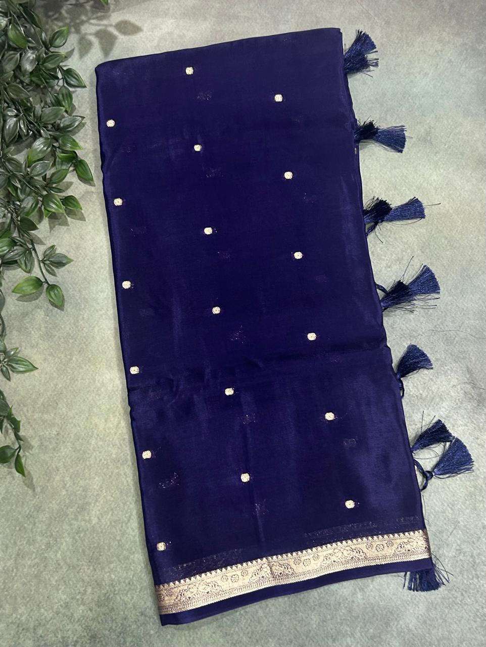 Navy blue one inch border semi mysore silk saree