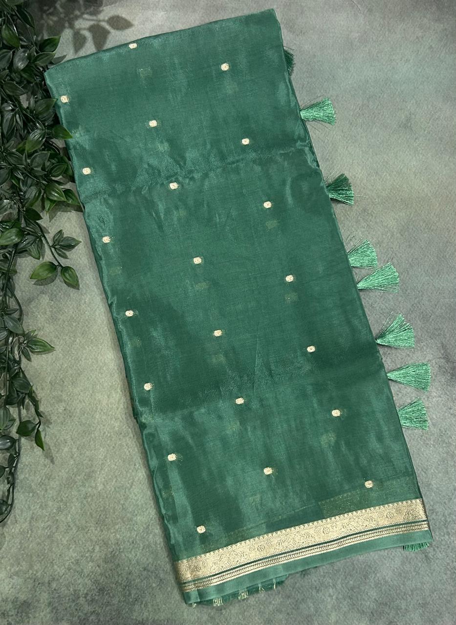 Dark pastel green one inch border semi mysore silk saree