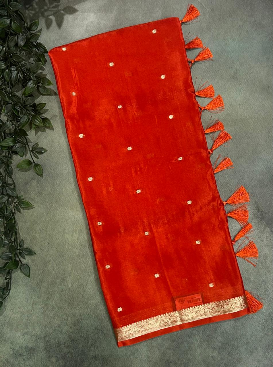 Orange one inch border semi mysore silk saree