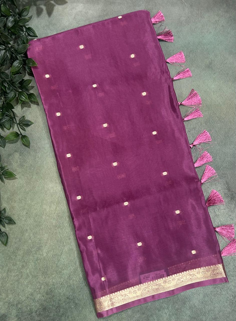 Dark pastel pink one inch border semi mysore silk saree