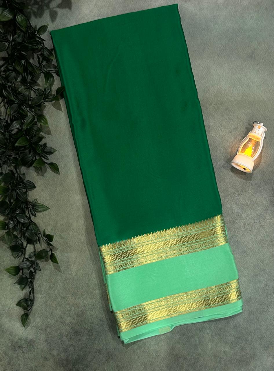 Bottle green bentex border pure mysore silk-12 saree