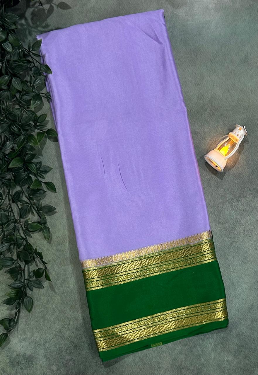Lilac n green bentex border pure mysore silk-12 saree