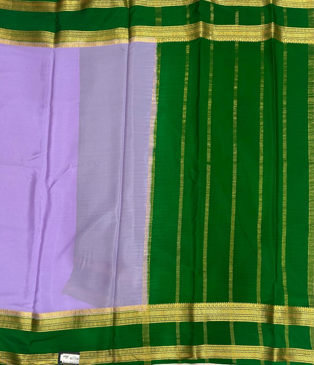 Lilac n green bentex border pure mysore silk-12 saree