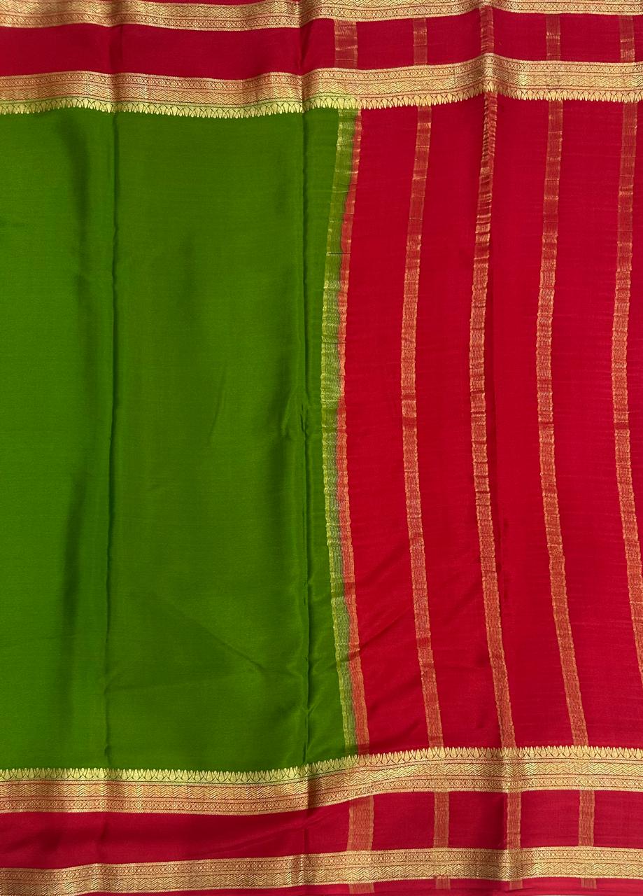 Leaf green n red bentex border pure mysore silk-12 saree