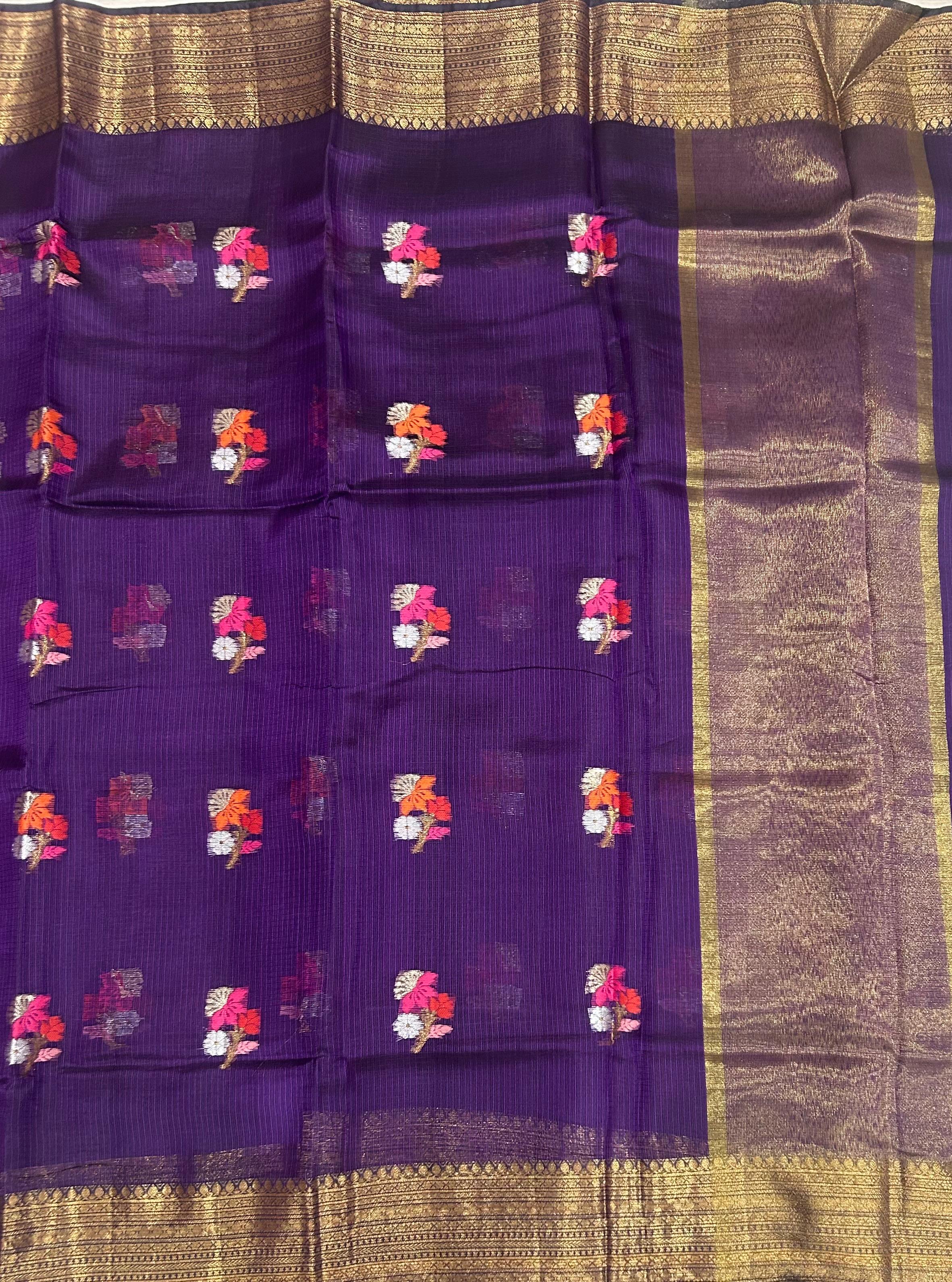 Dark purple pure kota checks small butta saree